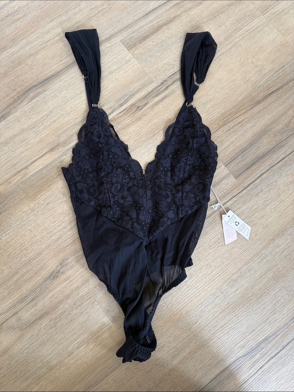 REVOLVE Black Lace V-Neck Mesh Bodysuit